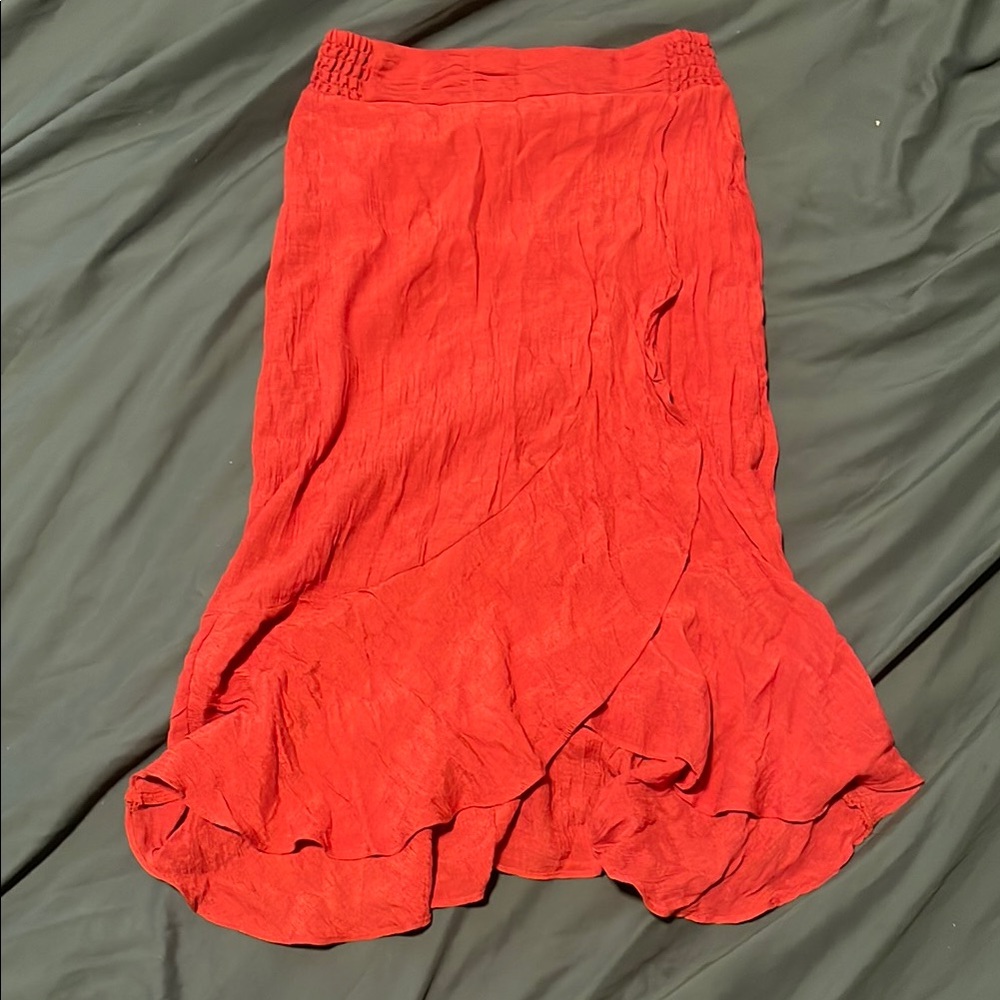 coral midi skirt